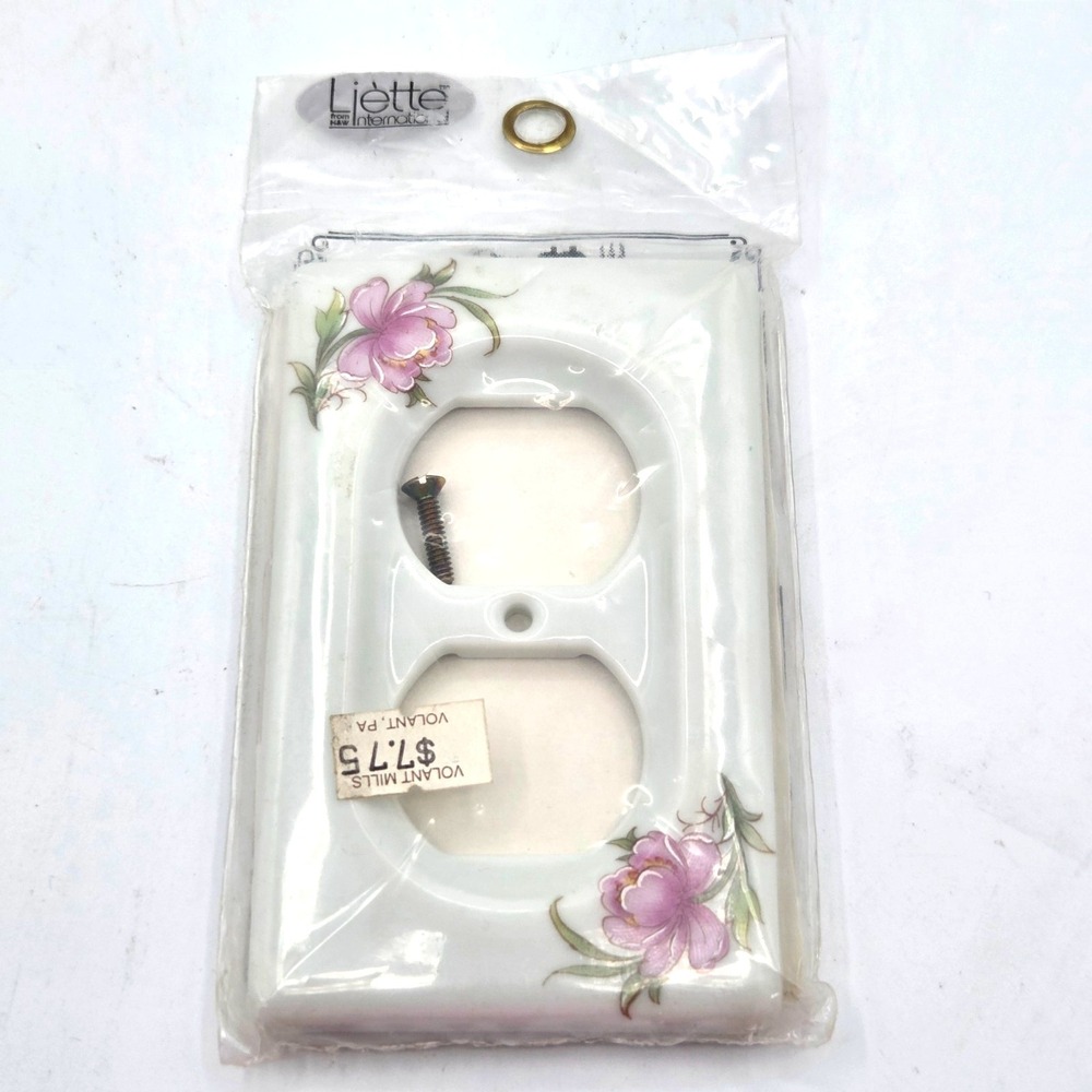 Liette International‎ Porcelain Pink Floral Outlet Cover Plate NIP Vintage
